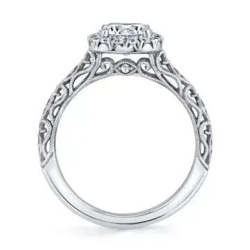 White Gold Round Cut Cushion Halo Modern Vintage Engagement Ring - Regine