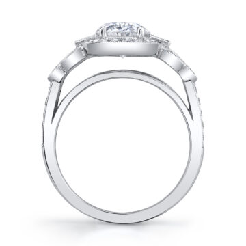 White Gold Oval Cut Modern Vintage Halo Engagement Ring - Yvette