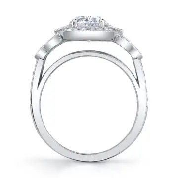 White Gold Oval Cut Modern Vintage Halo Engagement Ring - Yvette