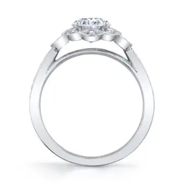 White Gold Oval Cut Floral Inspired Engagement Ring - Candide