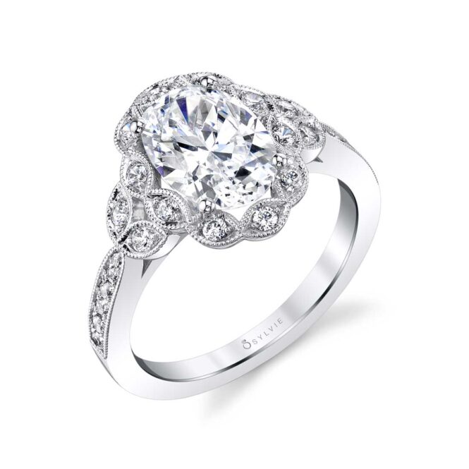 Oval Cut Floral Inspired Engagement Ring - Candide