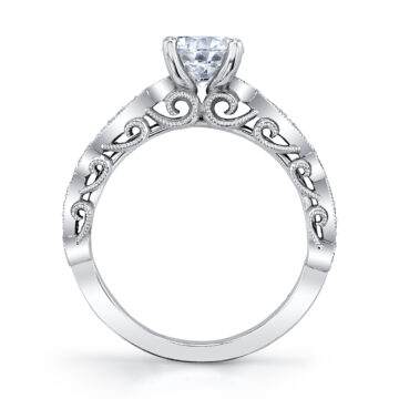 White Gold Round Cut Vintage Engagement Ring - Mathilde