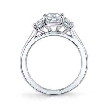White Gold Emerald Cut Three Stone Engagement Ring - Gigi