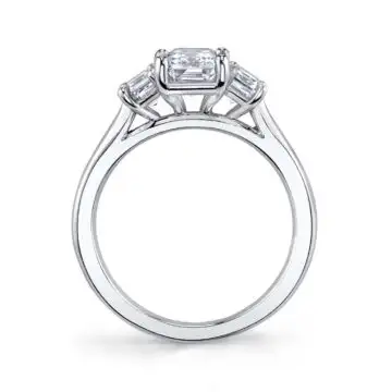 White Gold Emerald Cut Three Stone Engagement Ring - Gigi