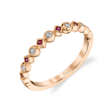 White Gold Diamond and Ruby Gemstone Wedding Band - Devondra