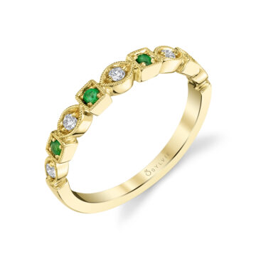 Yellow Gold Modern Emerald Gemstone Wedding Band - Milena