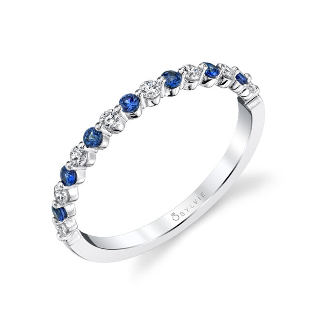 Blue Sapphire and Diamond Stackable Wedding Band