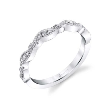 White Gold Round Cut Vintage Stackable Band - Valerie