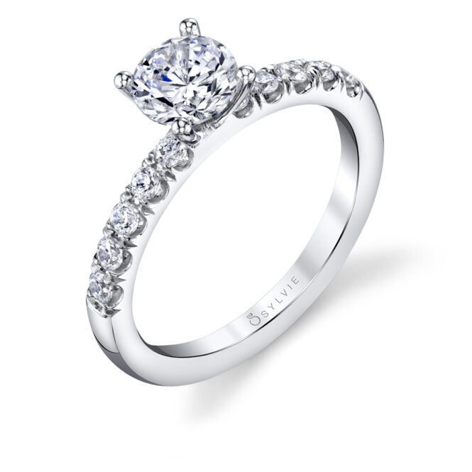 side view of a classic engagement ring with thick band