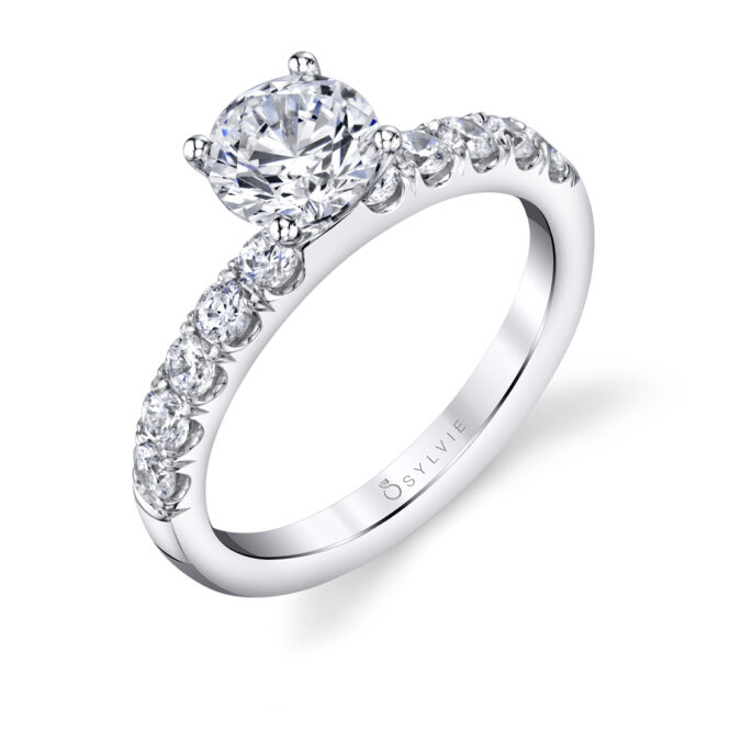 side view of a classic engagement ring with thick band