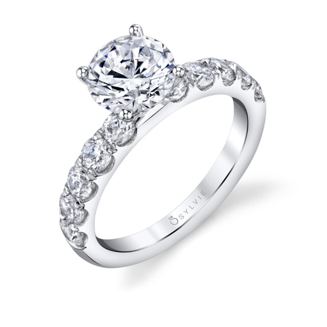 side view of a classic engagement ring with thick band