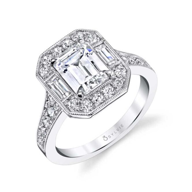 Vintage Inspired Emerald Cut Engagement Ring