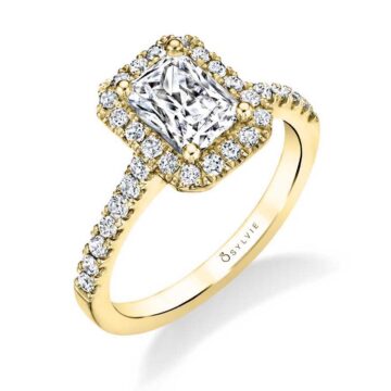 White Gold Radiant Cut Engagement Ring With Halo  - Emma