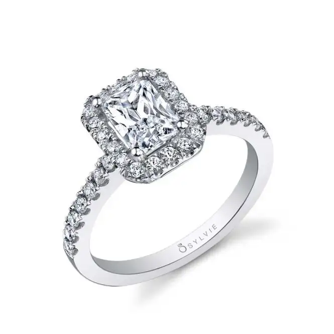 Emerald Cut White Gold Classic Halo Engagement Ring - Chantelle