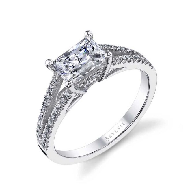 Monique - East West Emerald Engagement Ring with Split Shank