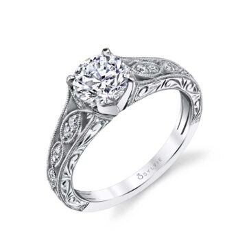White Gold Round Cut Modern Vintage Engagement Ring - Justeen