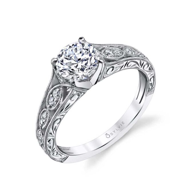 Hand Engraved Vintage Inspired Engagement Ring