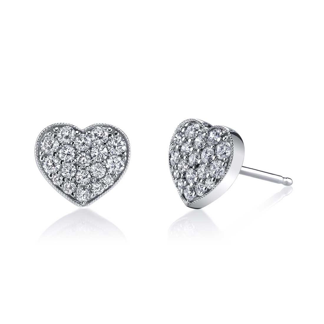 14K White Gold Heart Shaped Diamond Earrings