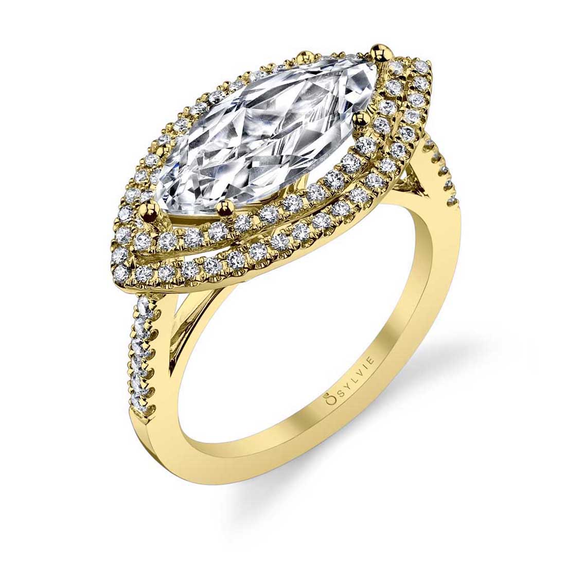 Marquise Cut East to West Double Halo Engagement Ring Julee
