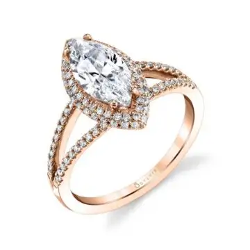 White Gold Marquise Shaped Engagement Ring with Split Shank - Clarinda