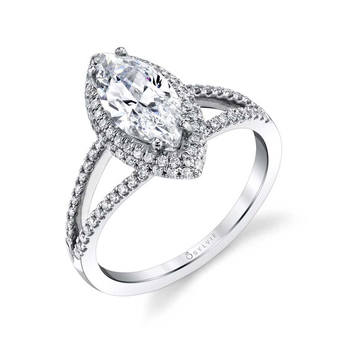 CZ Engagement Ring- Princess Halo Pave Sapphire Accents – Cubic Zirconia CZ