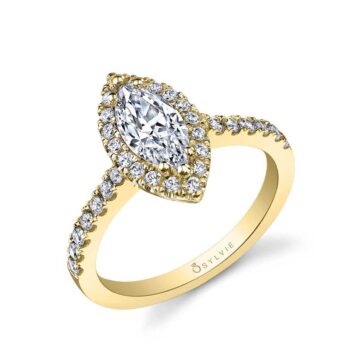 White Gold Marquise Cut Classic Halo Engagement Ring - Chantelle