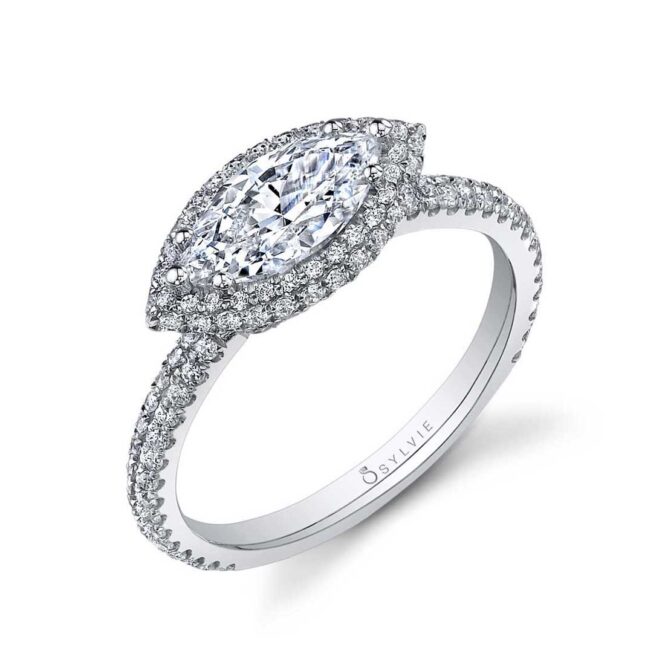 East West Marquise Shaped Halo Engagement Ring