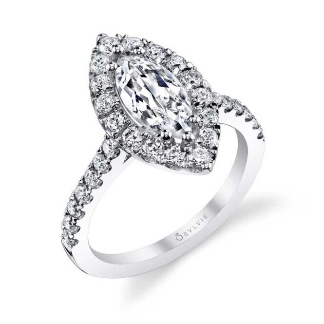 Profile Image of a Marquise Cut Engagement Ring with halo