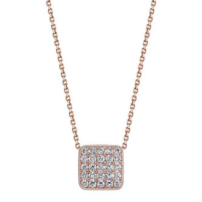 Modern Rose Gold Pave Diamond Necklace