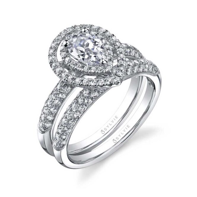 Pear Shaped Engagement Ring with Double Halo