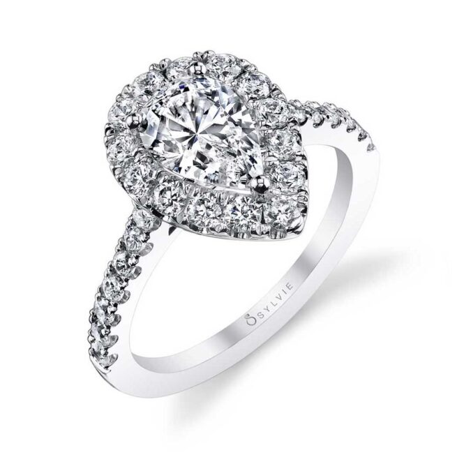 Profile Image of a Pear Shaped Engagement Ring with Halo