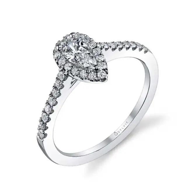 Classic Petite White Gold Pear Shaped Engagement Ring with Halo - Jenny
