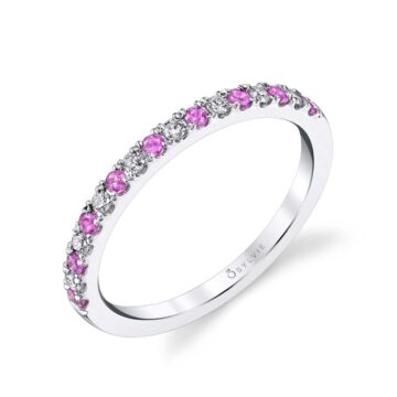 White Gold Pink Sapphire and Diamond Wedding Band