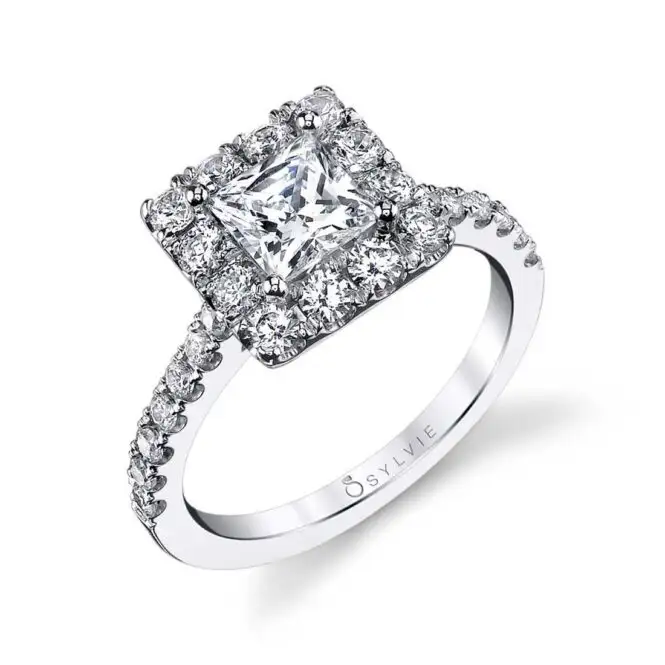 Princess Cut White Gold Classic Halo Engagement Ring - Jacalyn