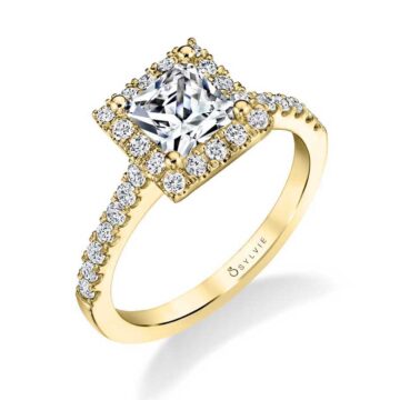 White Gold Princess Cut Engagement Ring with Halo - Emma