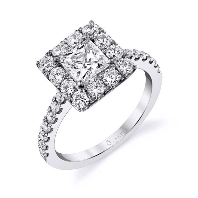 Profile Image of a Princess Cut Engagement Ring With Halo