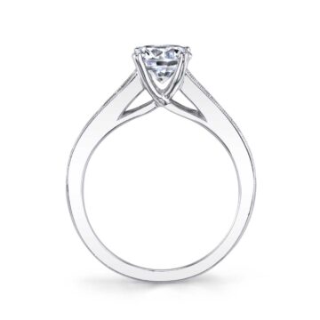 White Gold Round Cut Modern Baguette Engagement Ring - Victoria