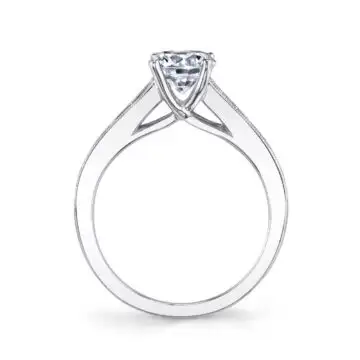 White Gold Round Cut Modern Baguette Engagement Ring - Victoria