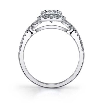 White Gold Round Cut Classic Spiral Cushion Halo Engagement Ring - Faustine