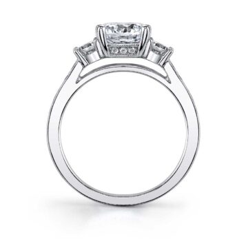 White Gold Round Cut Vintage Inspired Three Stone Engagement Ring - Noella