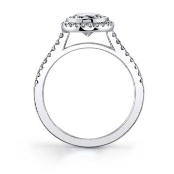 White Gold Oval Cut Modern Bezel Halo Engagement Ring - Anita