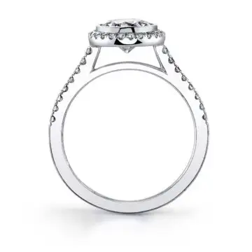 White Gold Pear Shaped Modern Bezel Halo Engagement Ring - Anita