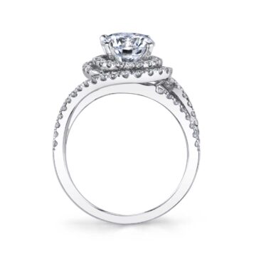 White Gold Round Cut Unique Double Halo Engagement Ring - Grace