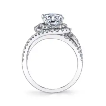 White Gold Round Cut Unique Double Halo Engagement Ring - Grace