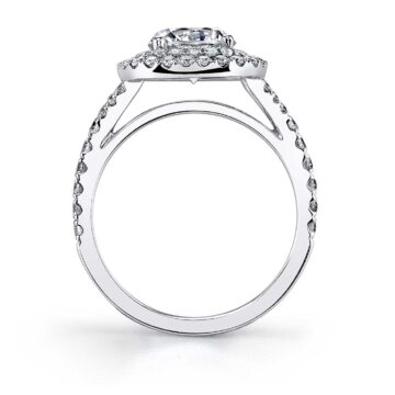 White Gold Round Cut Double Cushion Halo Engagement Ring - Marielle