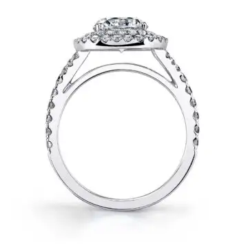 White Gold Round Cut Double Cushion Halo Engagement Ring - Marielle