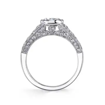White Gold Oval Cut Modern Vintage Bezel Engagement Ring - Barbara