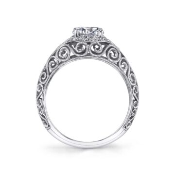 White Gold Round Cut Modern Vintage Engagement Ring - Alyssandra