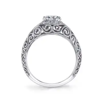 White Gold Round Cut Modern Vintage Engagement Ring - Alyssandra