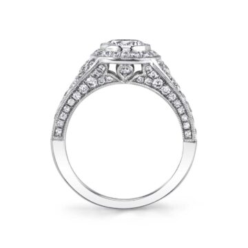 White Gold Round Cut Modern Vintage Bezel Engagement Ring - Karoline